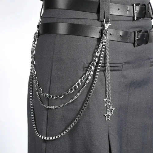 Hip Belt Chain Pants Women Metal Charm Star 3 Tier Retro Hip Hop Waist