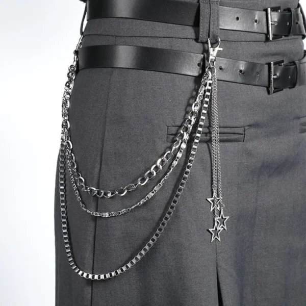 Hip Belt Chain Pants Women Metal Charm Star 3 Tier Retro Hip Hop Waist