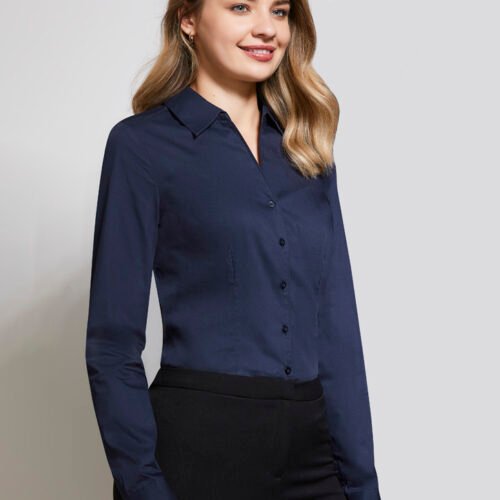 Premium Formal Navy Blue Women Shirt Long Sleeve