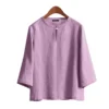 Women Korean Daily Casual Round Neck Three Quarter Sleeve Blouse