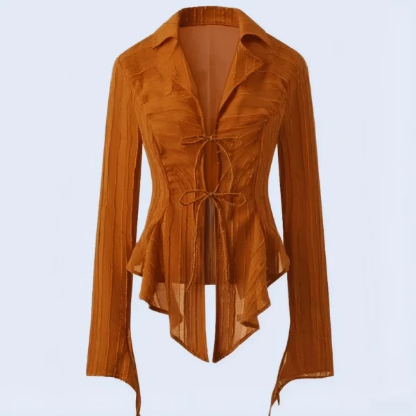 Korean Loose Chiffon Lace Up Long Sleeve Blouse Women s Long Sleeve Shirt New