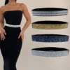 Women Bling Rhinestone Encrusted full Diamond elastic waistband Versatile Evening Dress Crystal Belt