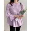 Fashionable Women Loose Korean Style Solid Color Long Sleeved Design Embroidered Lace Shirt Spring Autumn Loose Top
