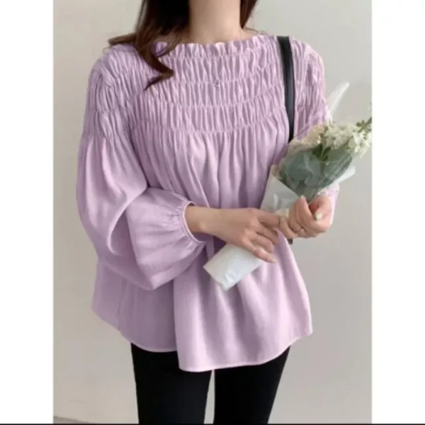 Fashionable Women Loose Korean Style Solid Color Long Sleeved Design Embroidered Lace Shirt Spring Autumn Loose Top
