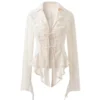 Korean Loose Chiffon Lace Up Long Sleeve Blouse Women s Long Sleeve Shirt New