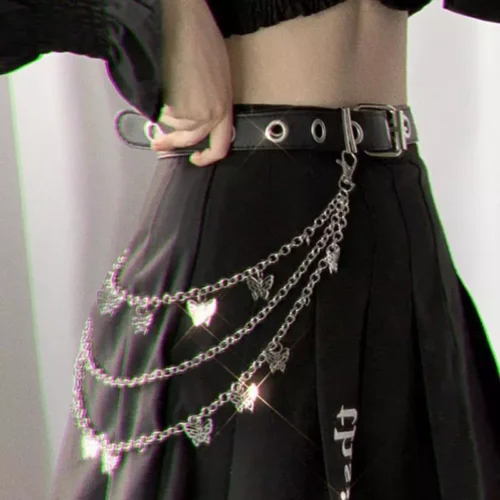 Hip Hop Punk Metal Butterfly Pants Chain For Women Fashion Silver Multi Layer Body Chain Summer Accessories